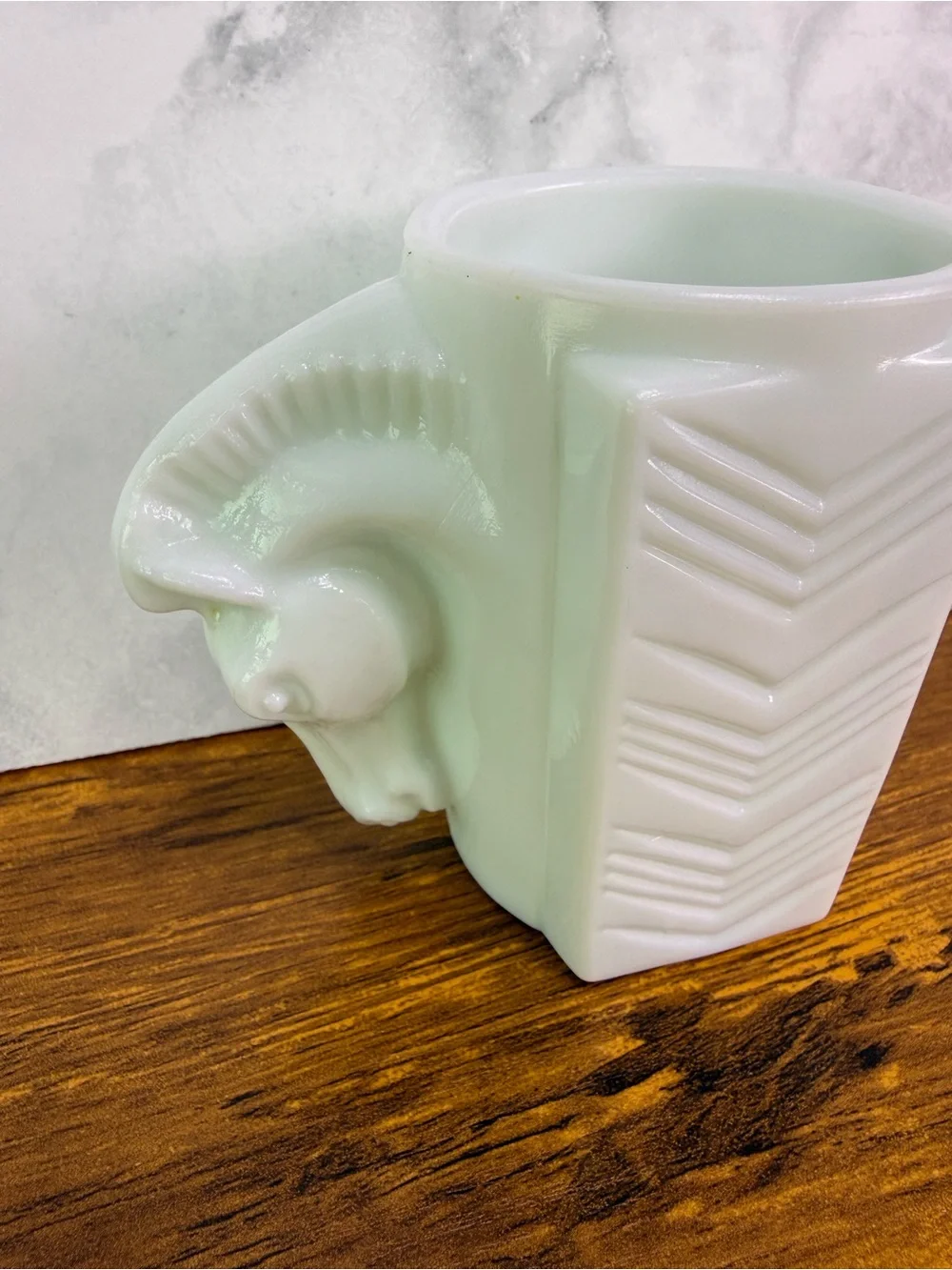Vintage Macbeth Evans Milk Glass Double Horse Head Vase Art Deco Shave Cup